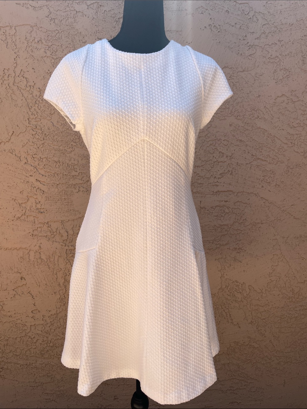 Banana Republic White Textured Fit-and-Flare Dress